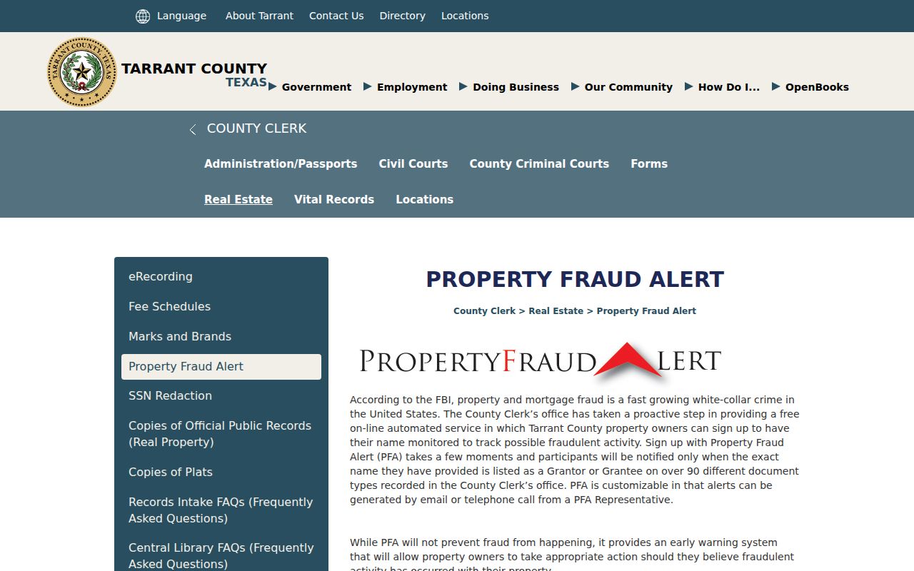 Colleyville neighbors Tarrant County property-fraud alert limitations