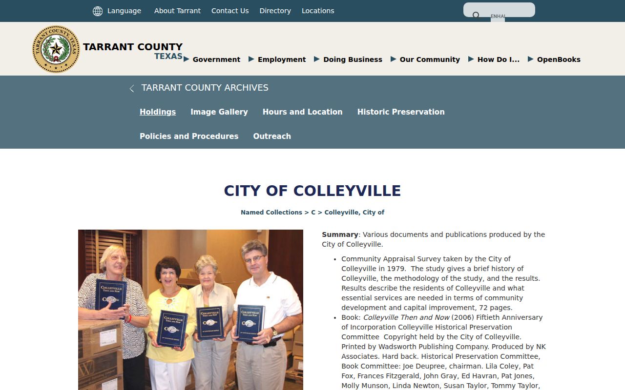 Colleyville previous residents research in the City of Colleyville archive collection