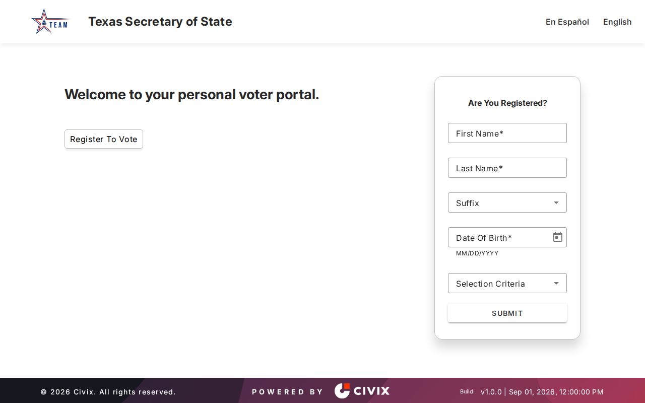 Colleyville resident lookup Texas My Voter Portal screen