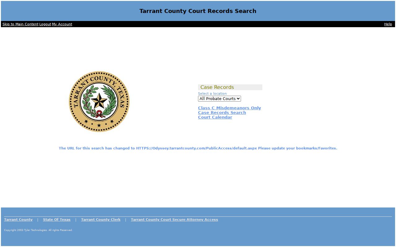 Colleyville resident lookup Tarrant public-access court portal landing page